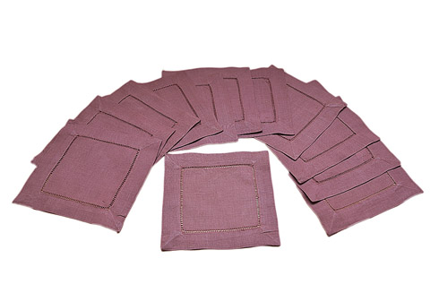 Solid colored hemstitch cocktail napkin Rose Taupe colored